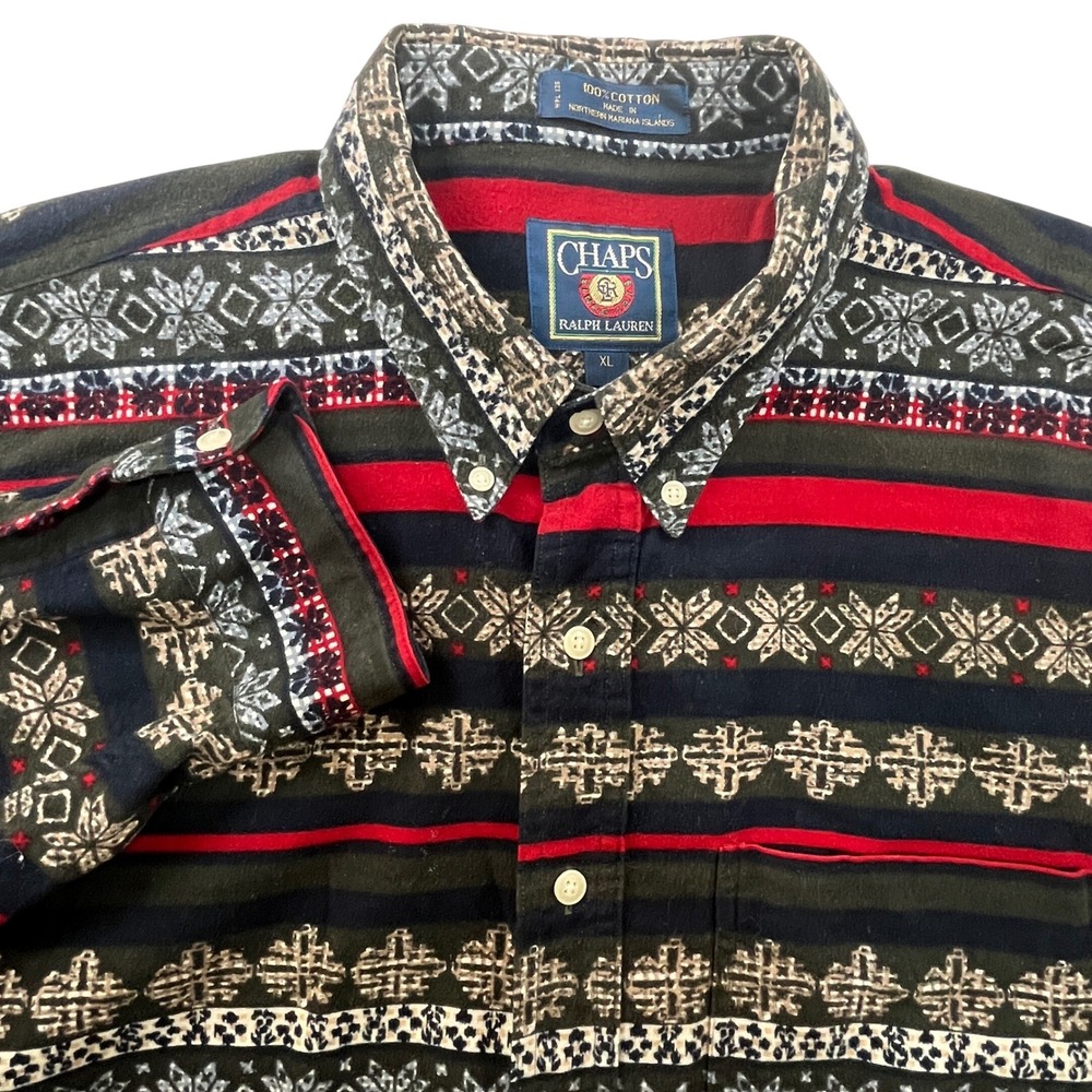 Chaps Ralph Lauren Vintage Flannel Long Sleeve Southwestern Snowflake Mens XL